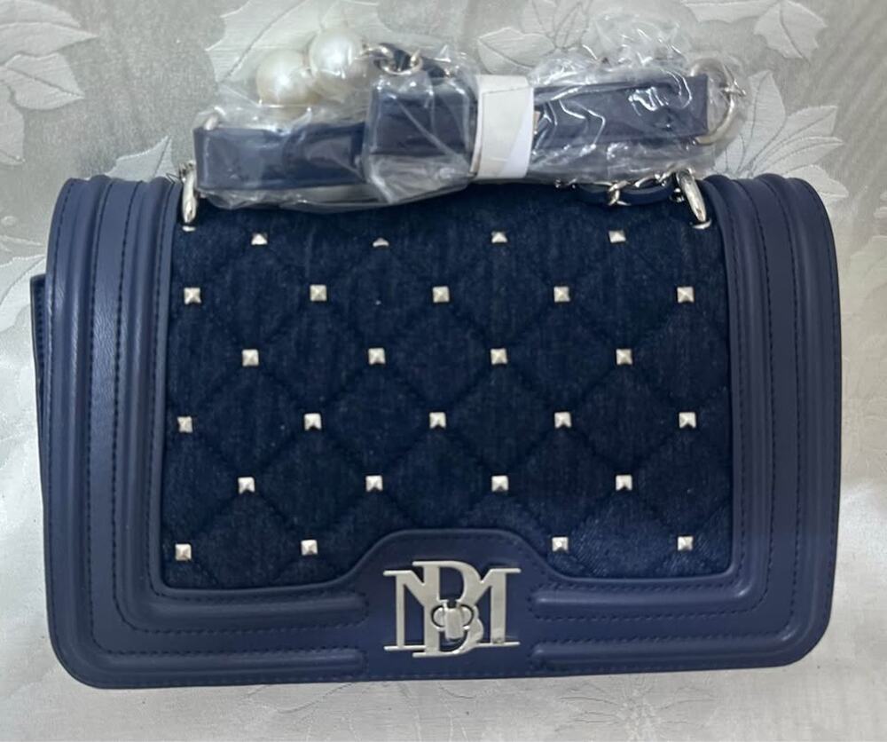 Badgley Mischka Denim Diamond Quilted Crossbody Bag. B158-9590